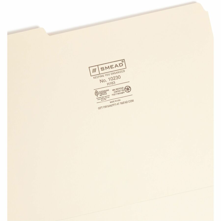 Smead 1/3 Tab Cut Letter Recycled Interior File Folder