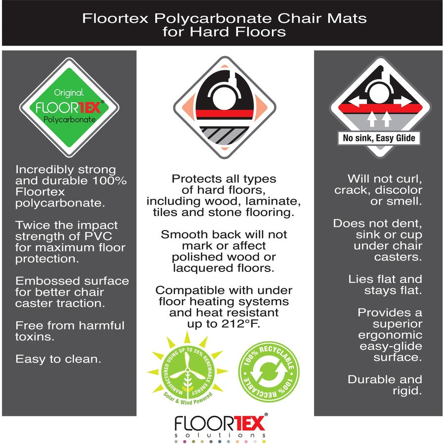 Floortex Cleartex Ultimat® Polycarbonate Rectangular Chair Mat for Hard Floor - 48" x 60"