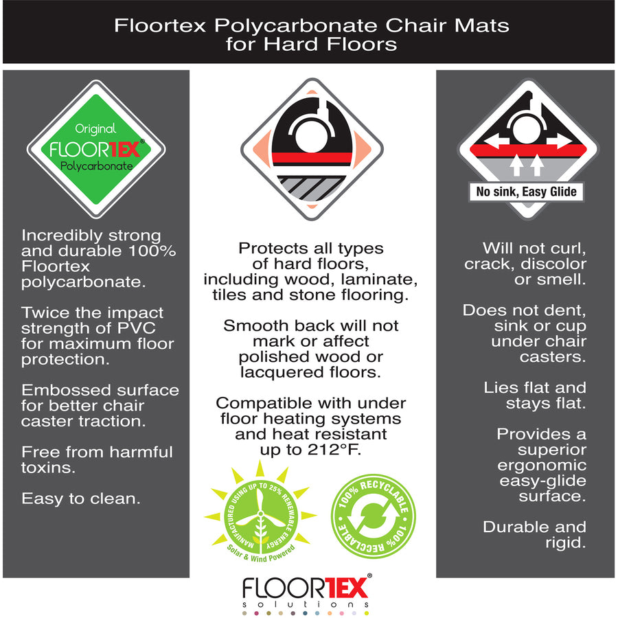 Floortex Cleartex Ultimat® Polycarbonate Rectangular Chair Mat for Hard Floor - 48" x 60"