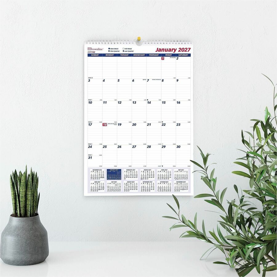 Brownline Ruled Block Monthly Wall Calendar