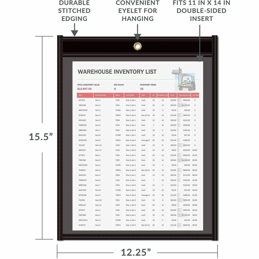 C-Line Shop Ticket Holders - Stitched - One Side Clear - 11" x 14"