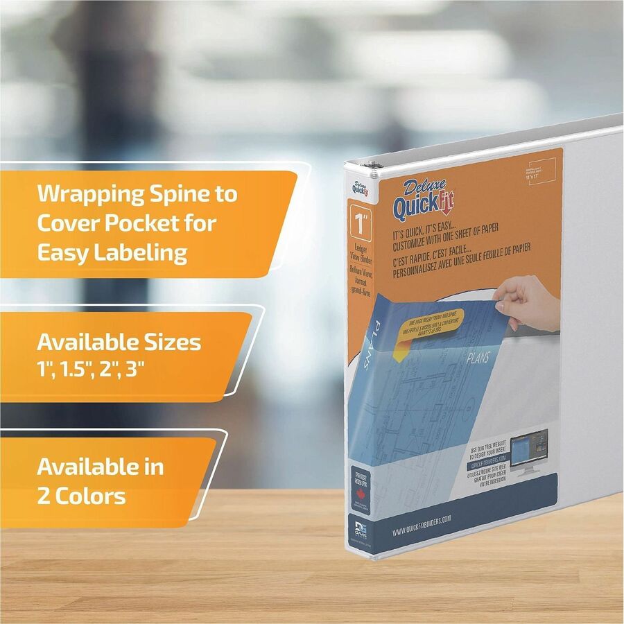 QuickFit Heavy-Duty Landscape 3-Ring Binder, D-Ring, View Binder, 1 Inch, White