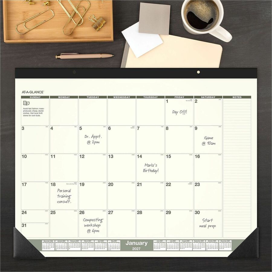 At-A-Glance Recycled Monthly Desk Pad, Standard, 22" x 17"
