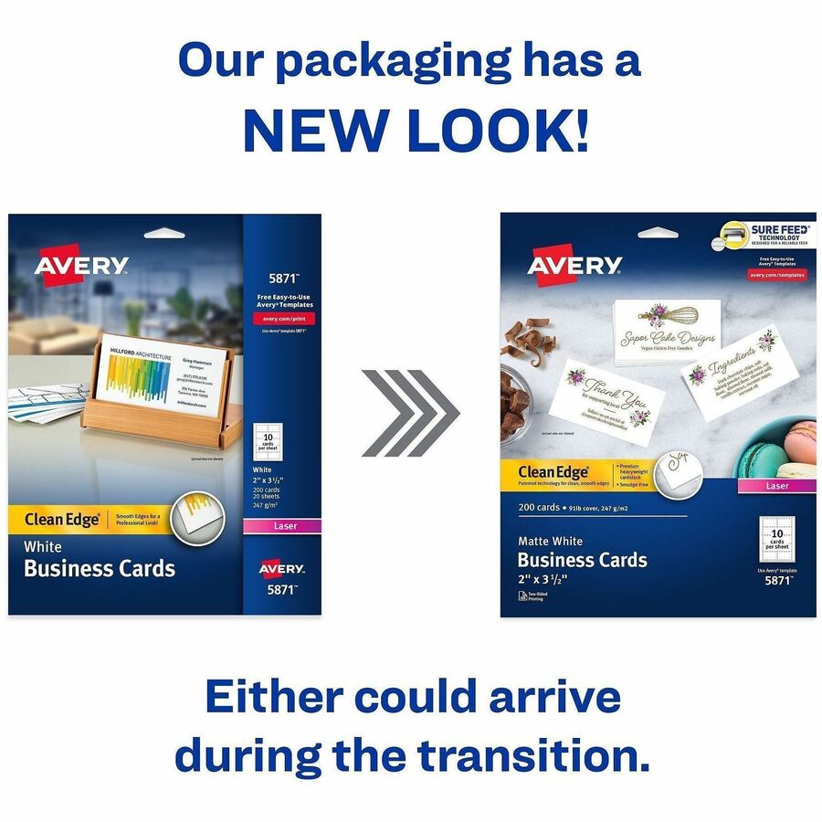 Avery Clean Edge(R) Business Cards, 2" x 3.5" , White, 200 (5871)