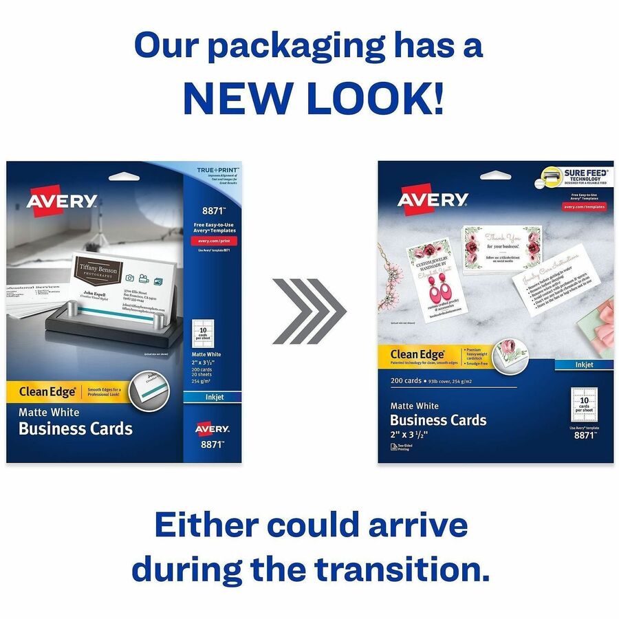 Avery® Clean Edge Business Cards, 2" x 3.5" , White, 200 (08871)