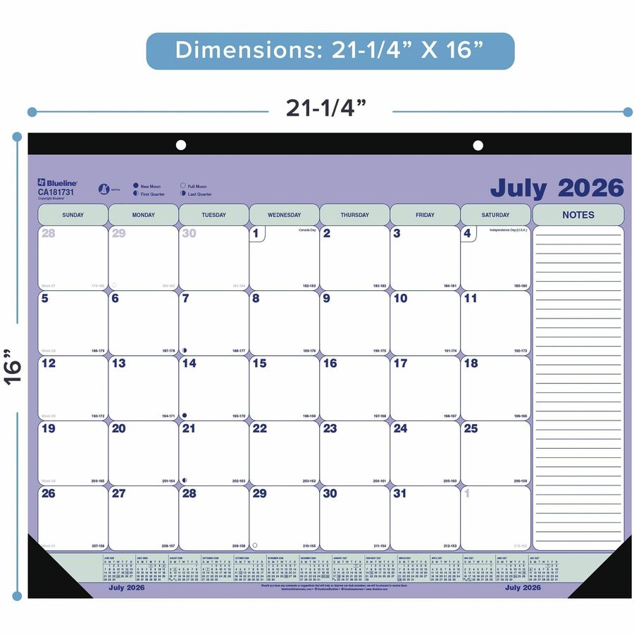 Blueline 13-Month Monthly Academic Desk Pad/Calendar