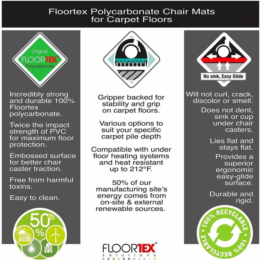 Floortex Polycarbonate Rectangular Chair Mat for Carpets over 1/2" - 35" x 47"