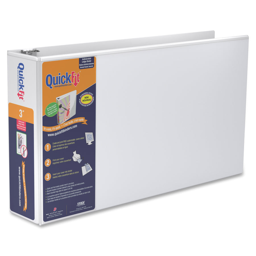 QuickFit Heavy-Duty Landscape 3-Ring Binder, D-Ring, View Binder, 3 Inch, White
