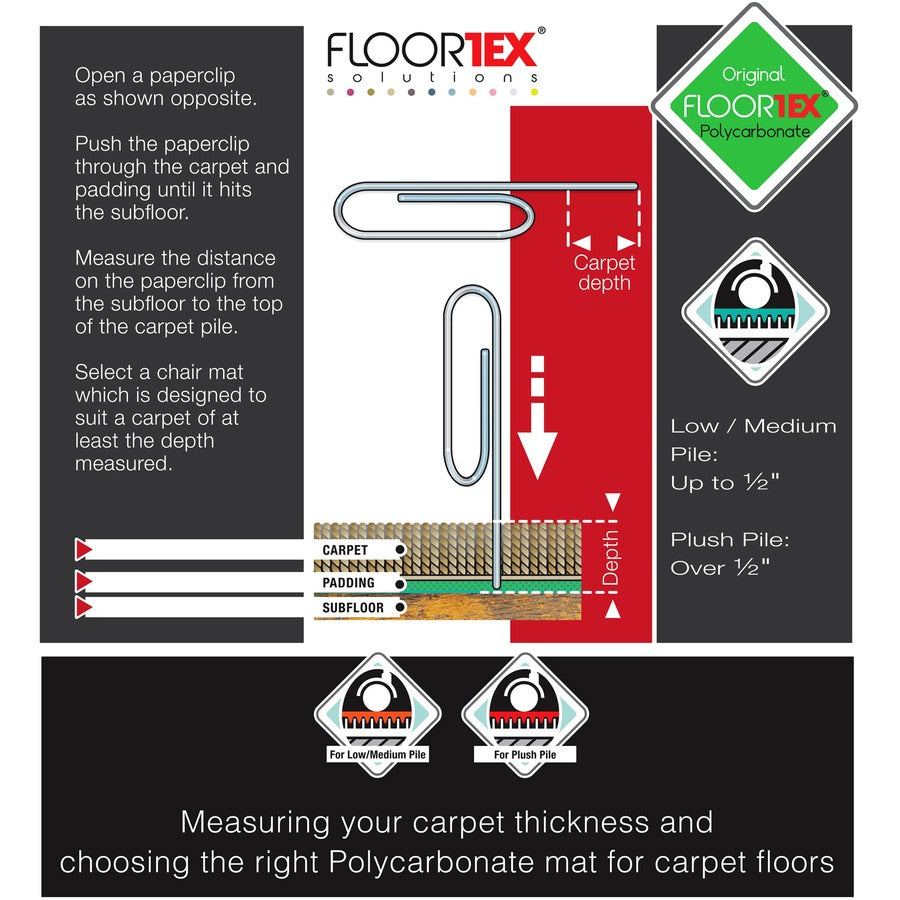 Floortex Cleartex Ultimat Polycarbonate Lipped Chair Mat for Carpets up to 1/2" - 48"