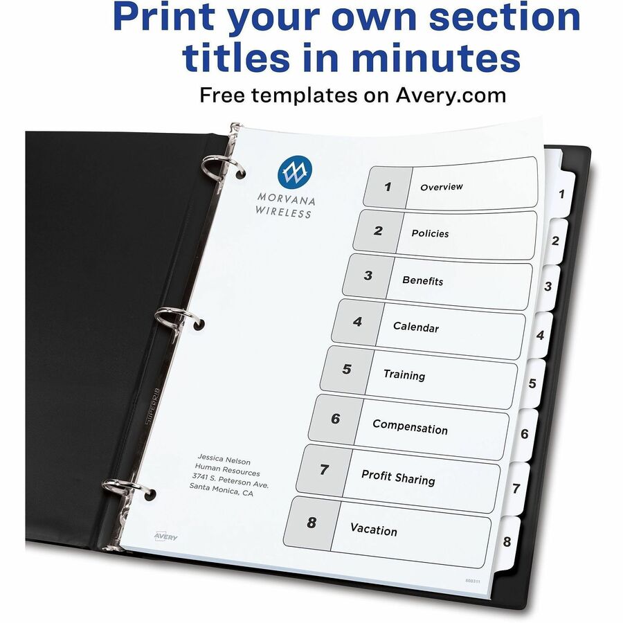 Avery Binder Dividers, 8 Tabs, Ready Index (11132)