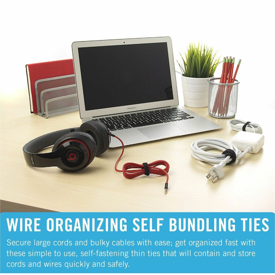 VELCRO® ONE-WRAP Thin Ties 8in x 1/2in Ties Gray & Black 50 ct