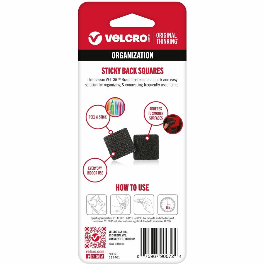 VELCRO® Sticky Back 7/8in Squares Black 12 Ct