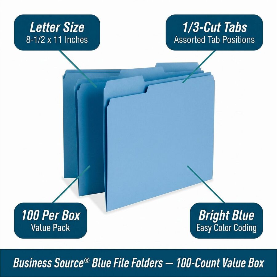 Business Source 1/3 Tab Cut Letter Recycled Top Tab File Folder