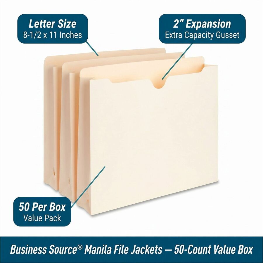 Business Source Straight Tab Cut Letter Recycled File Pocket