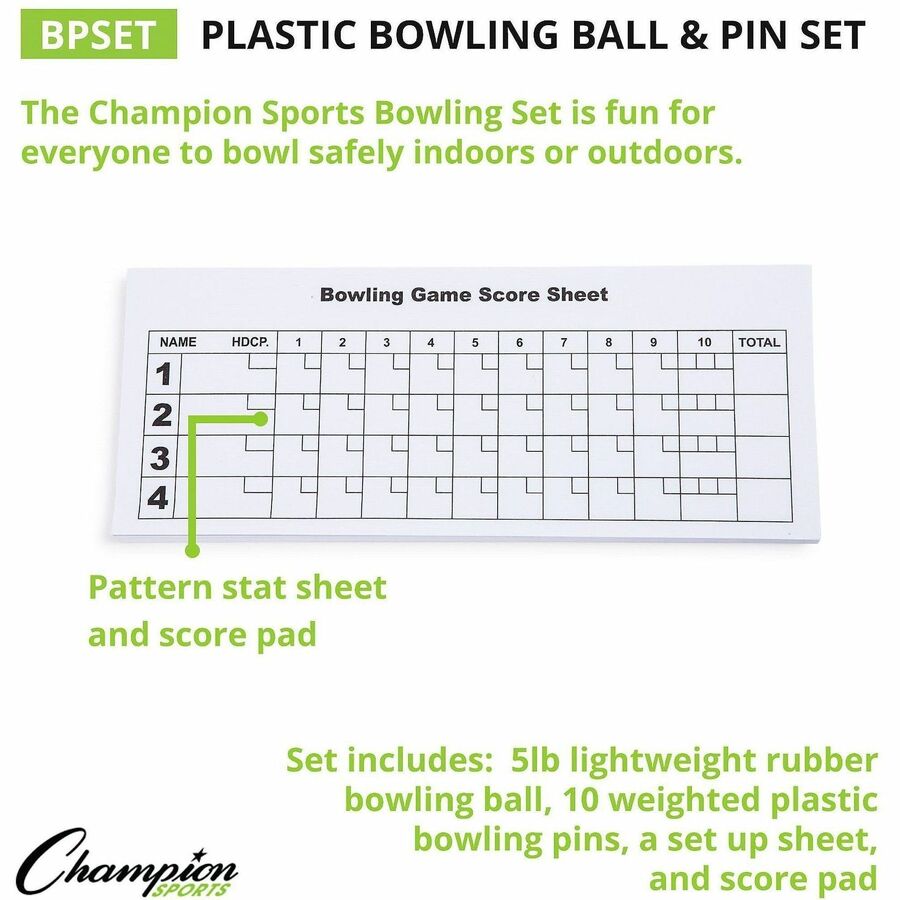 Champion Sports Plastic Bowling Ball & Pin Set