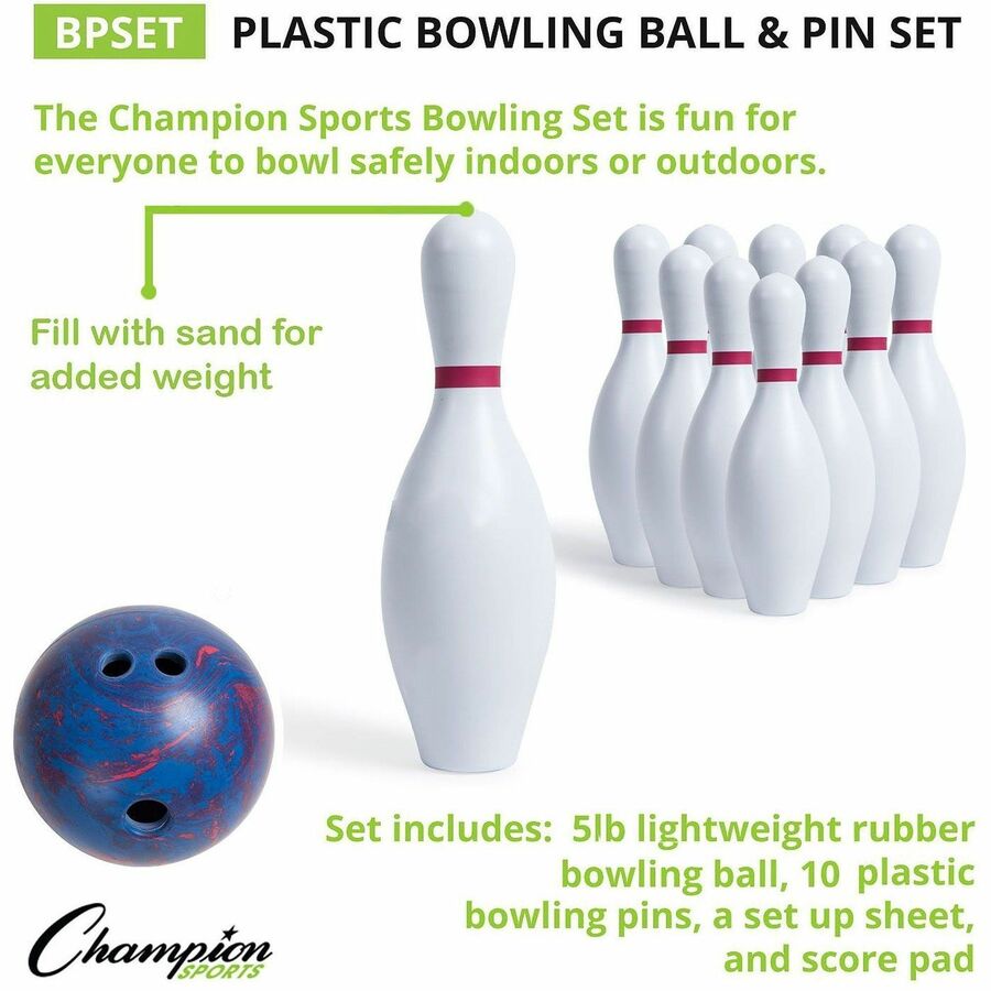 Champion Sports Plastic Bowling Ball & Pin Set