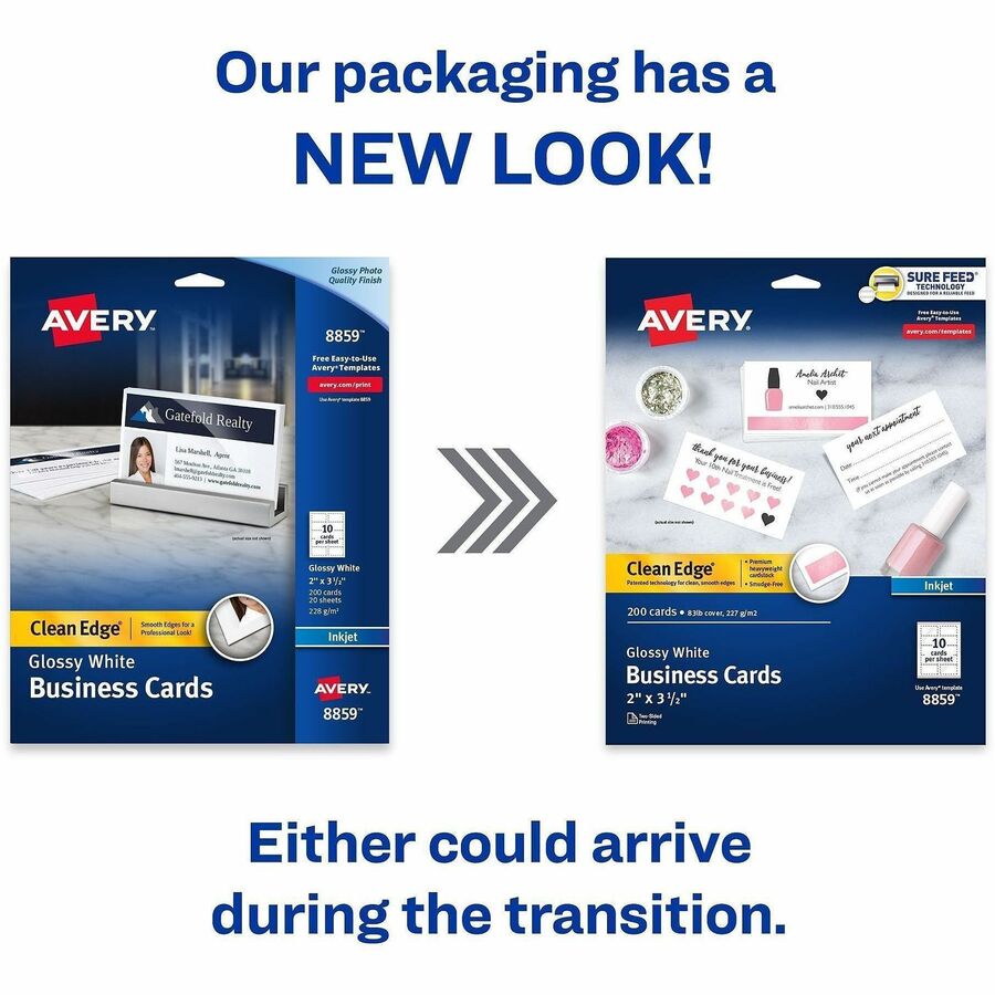 Avery® Clean Edge Business Cards, 2" x 3.5" , Glossy, 200 (08859)