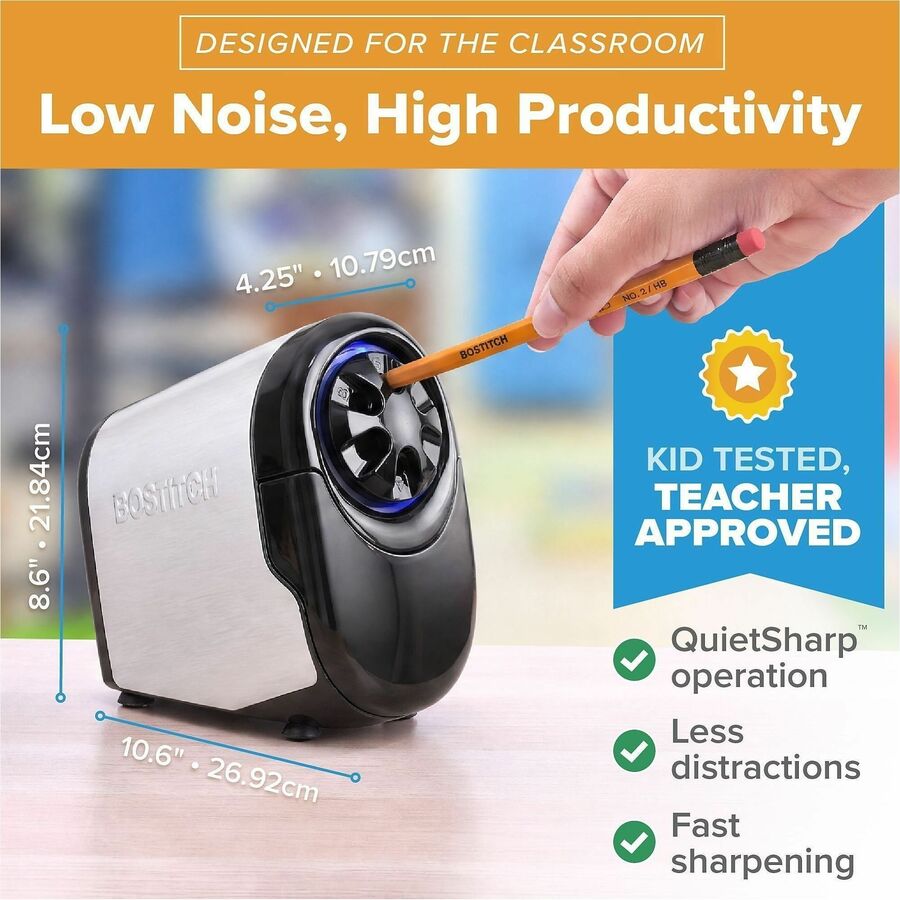 Bostitch QuietSharp Glow Antimicrobial Classroom Electric Pencil Sharpener