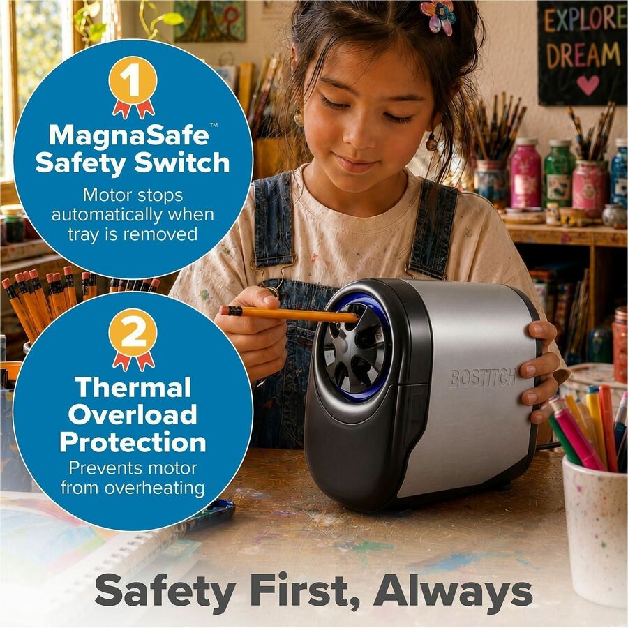 Bostitch QuietSharp Glow Antimicrobial Classroom Electric Pencil Sharpener