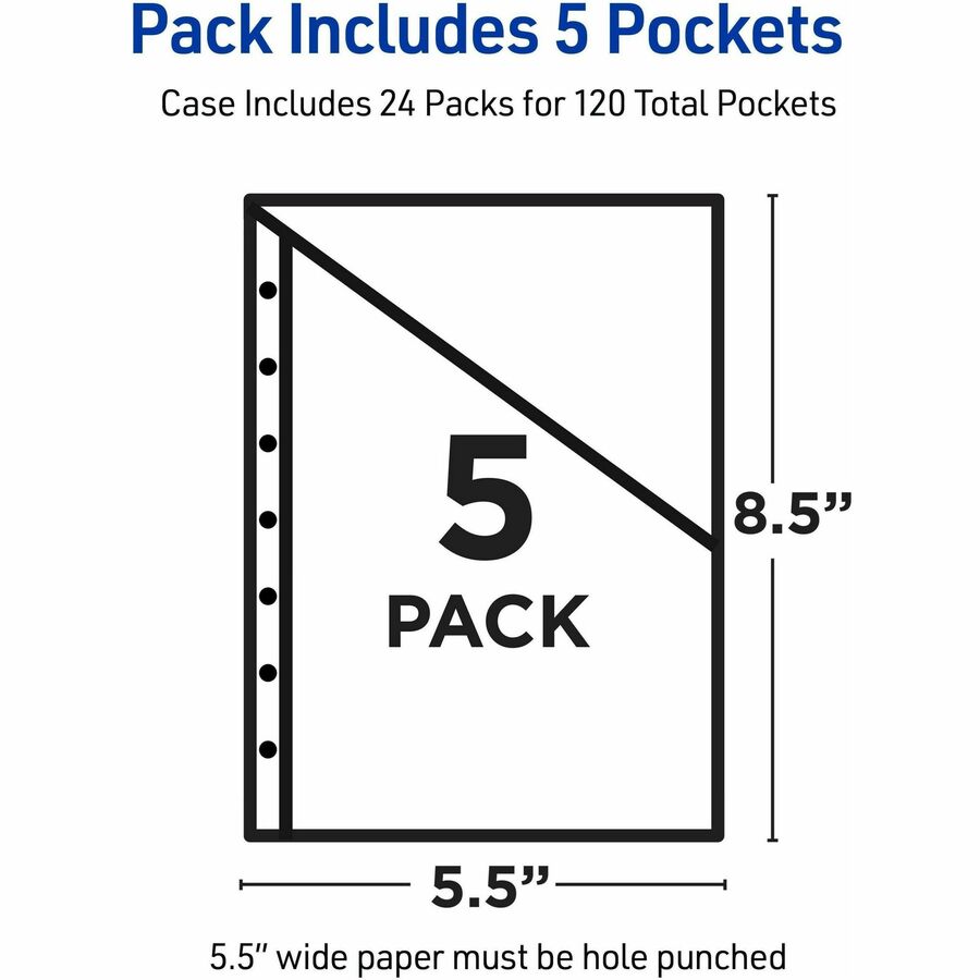 Avery® Mini Binder Pockets, Assorted, 5.5" x 8.5" , 5ct (75307)