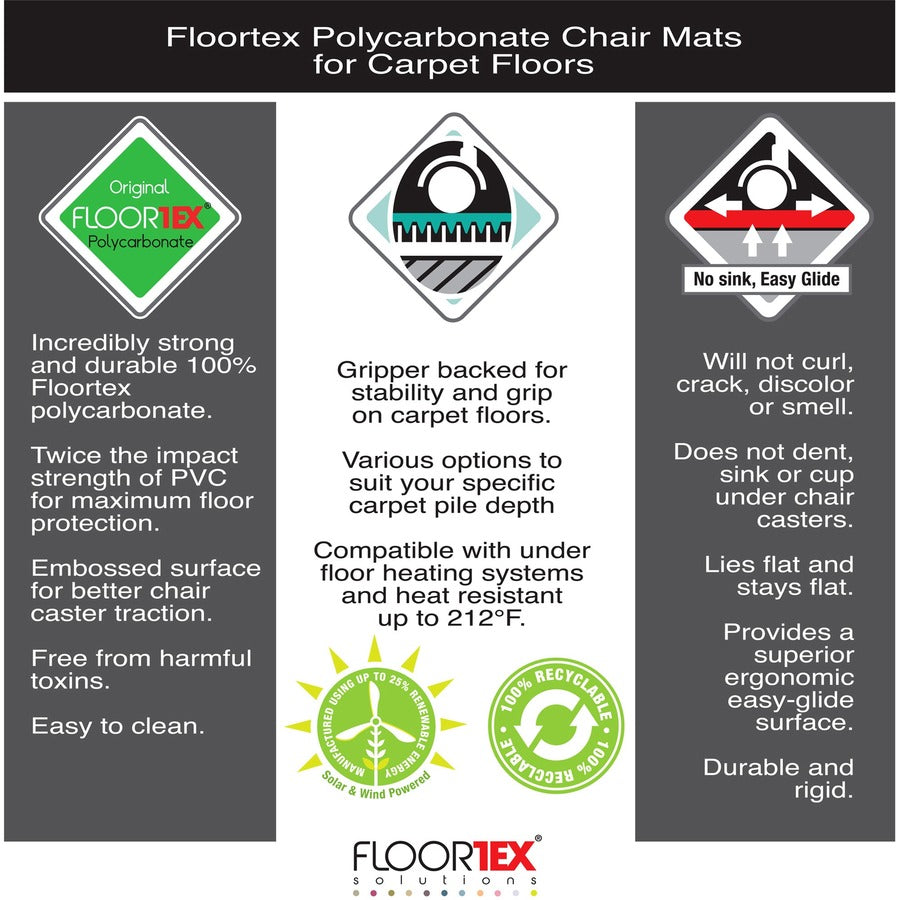 Floortex Polycarbonate Lipped Chair Mat for Carpets over 1/2" - 48" x 53"