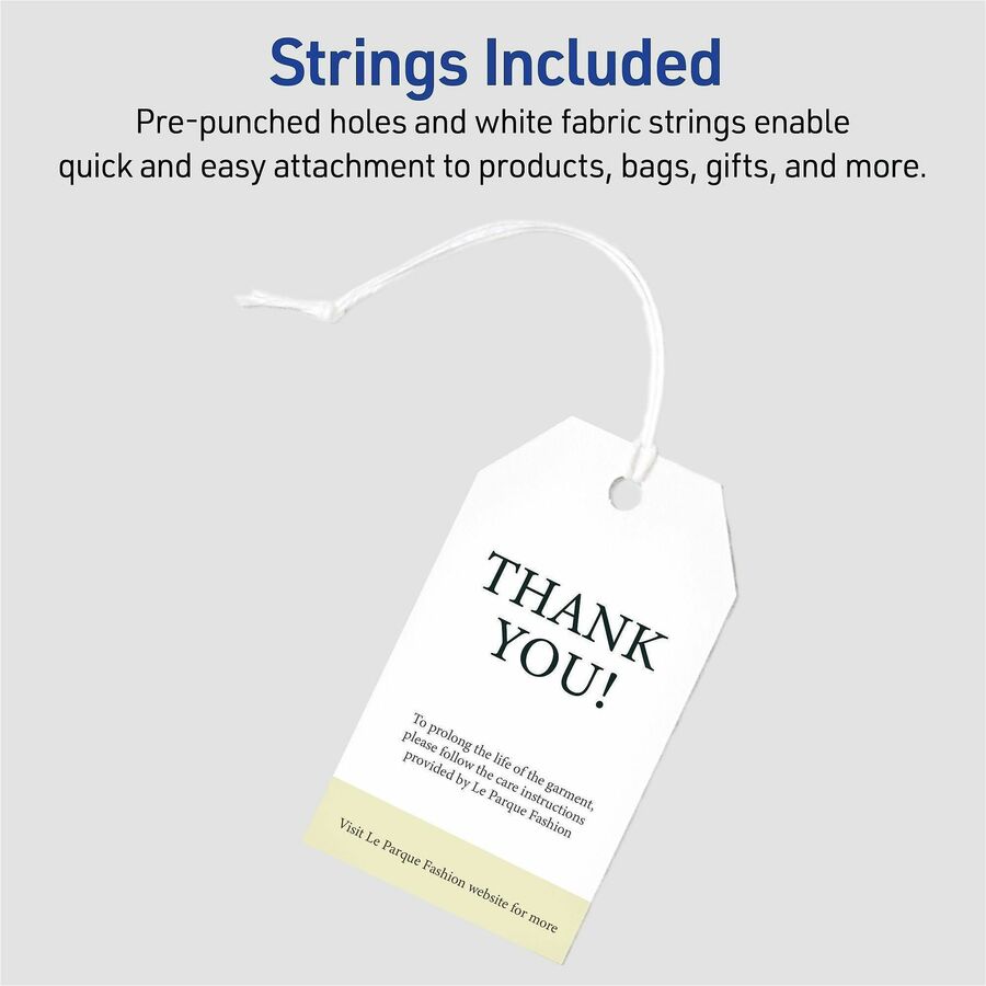 Avery® Printable Tags with String, 2" x 3.5" , 96 White Tags (22802)