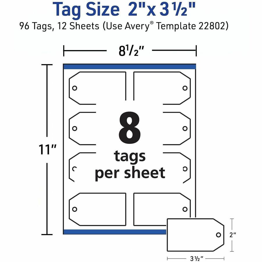 Avery® Printable Tags with String, 2" x 3.5" , 96 White Tags (22802)