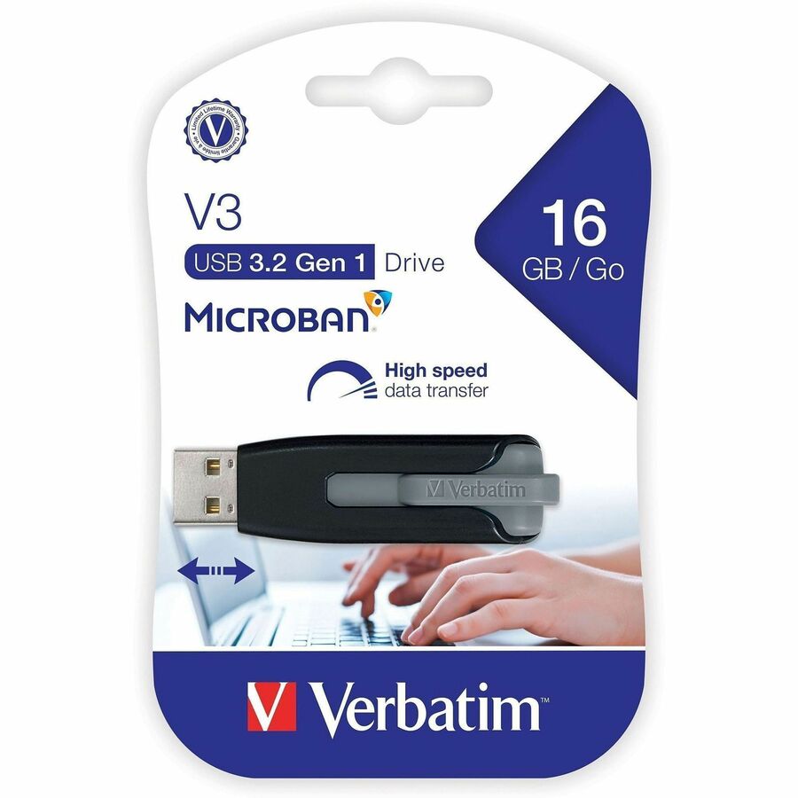 Microban 16GB Store 'n' Go V3 USB 3.2 Gen 1 Flash Drive - Gray