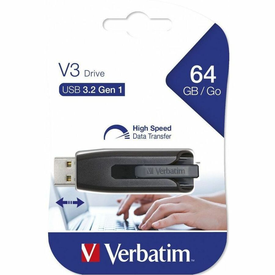Verbatim 64GB Store 'n' Go V3 USB 3.2 Gen 1 Flash Drive - Gray