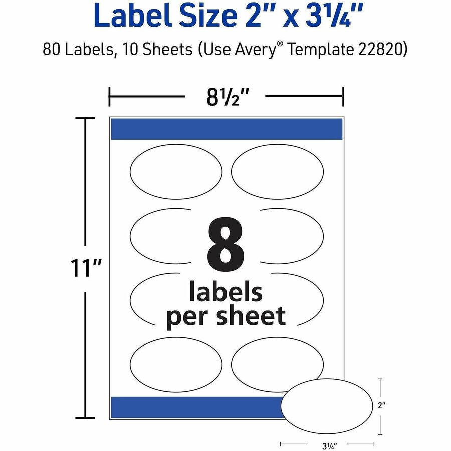 Avery® Oval Labels, 2" x 3-1/3" , Glossy White, 80ct (22820)