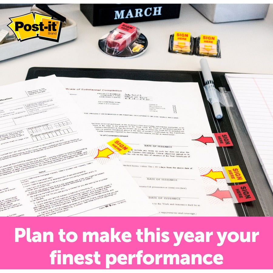 Post-it® Sign Here Flags in Desk Grip Dispenser