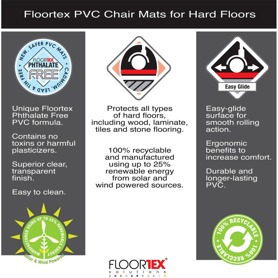 Floortex Phthalate-Free Vinyl Rectangular Chair Mat for Hard Floor - 45" x 53"