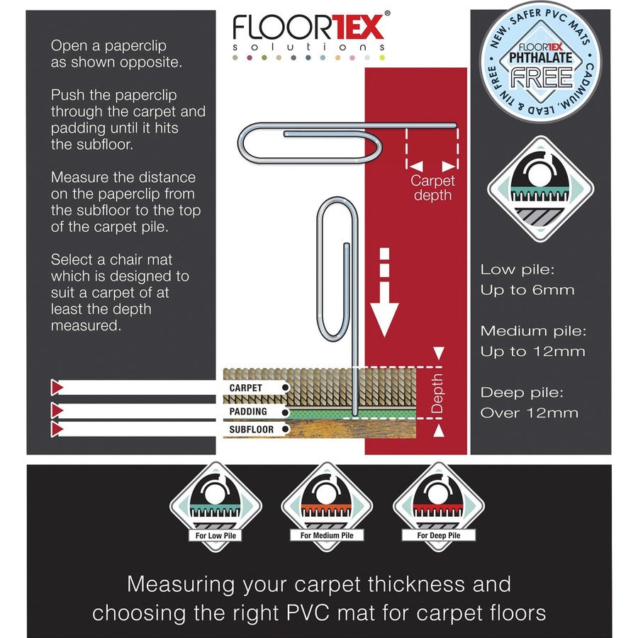 Floortex Computex® Anti-Static Vinyl Lipped Chair Mat for Carpets up to 3/8" - 36" x 48"