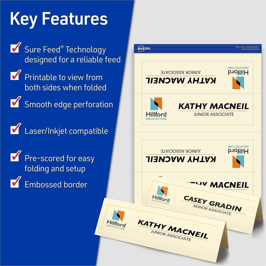 Avery® Sure Feed Embossed Tent Cards
