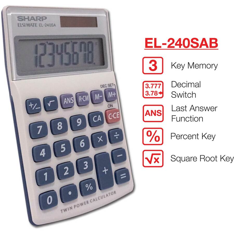 SHARP® EL-240SAB 8-Digit Handheld Calculator