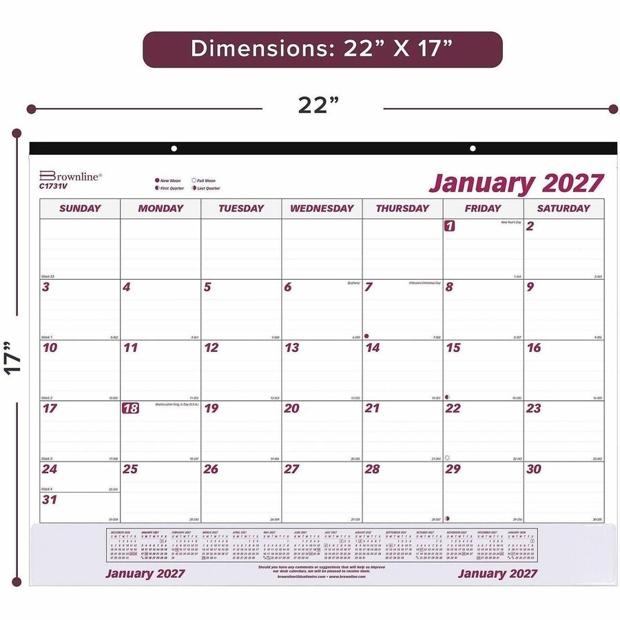 Brownline Vinyl Strip Monthly Desk Pad