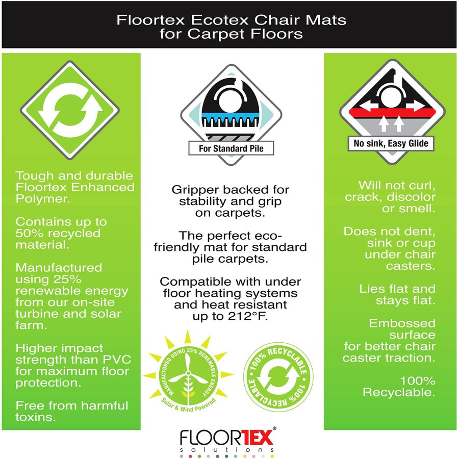 Floortex Enhanced Polymer Rectangular Chair Mat for Carpets up to 3/8" - 48" x 60"