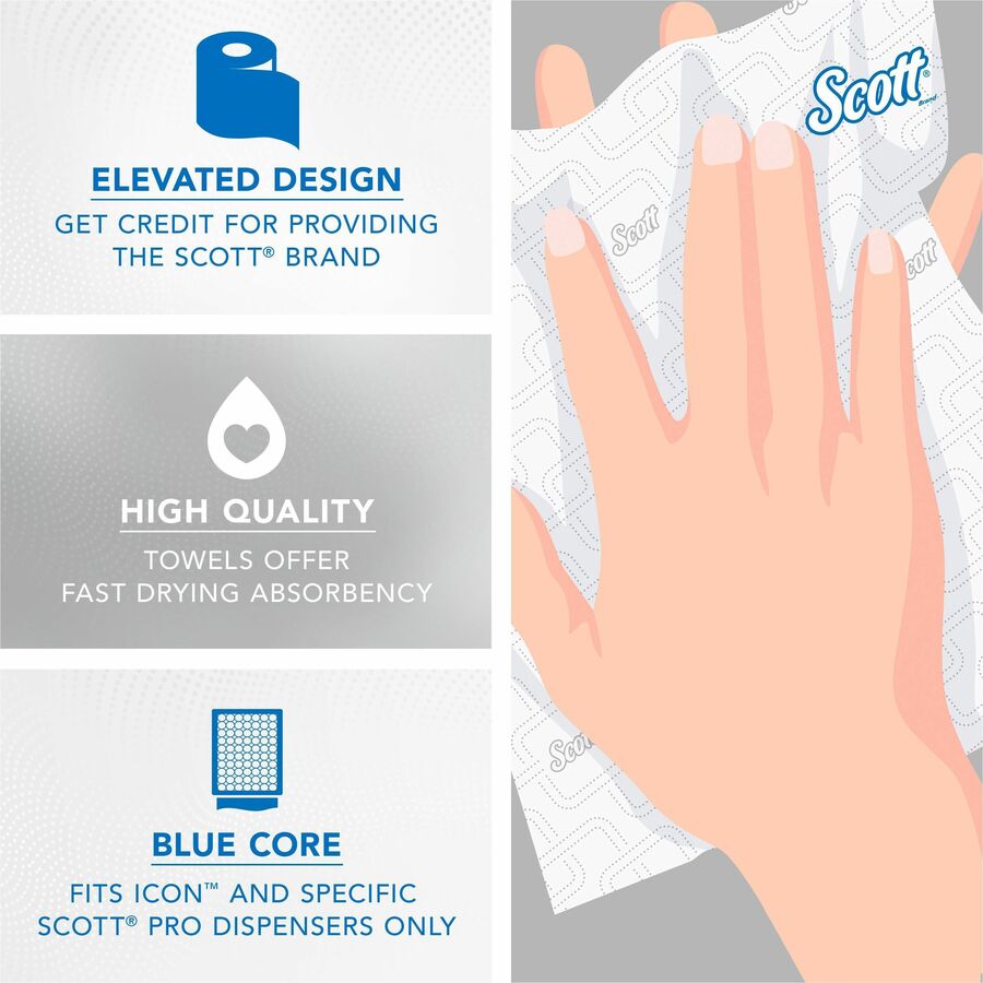 Scott Pro High-Capacity Hard Roll Towels with Elevated Design and Absorbency Pockets