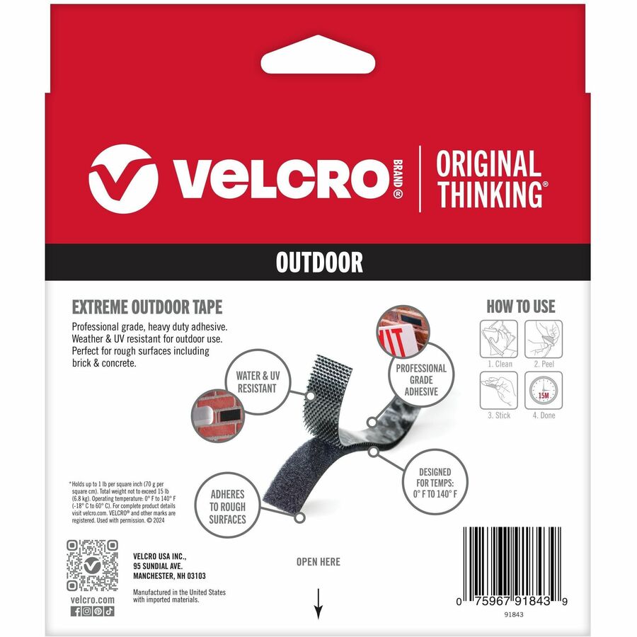 VELCRO® Extreme Outdoor 10ft x 1in Tape Roll Black
