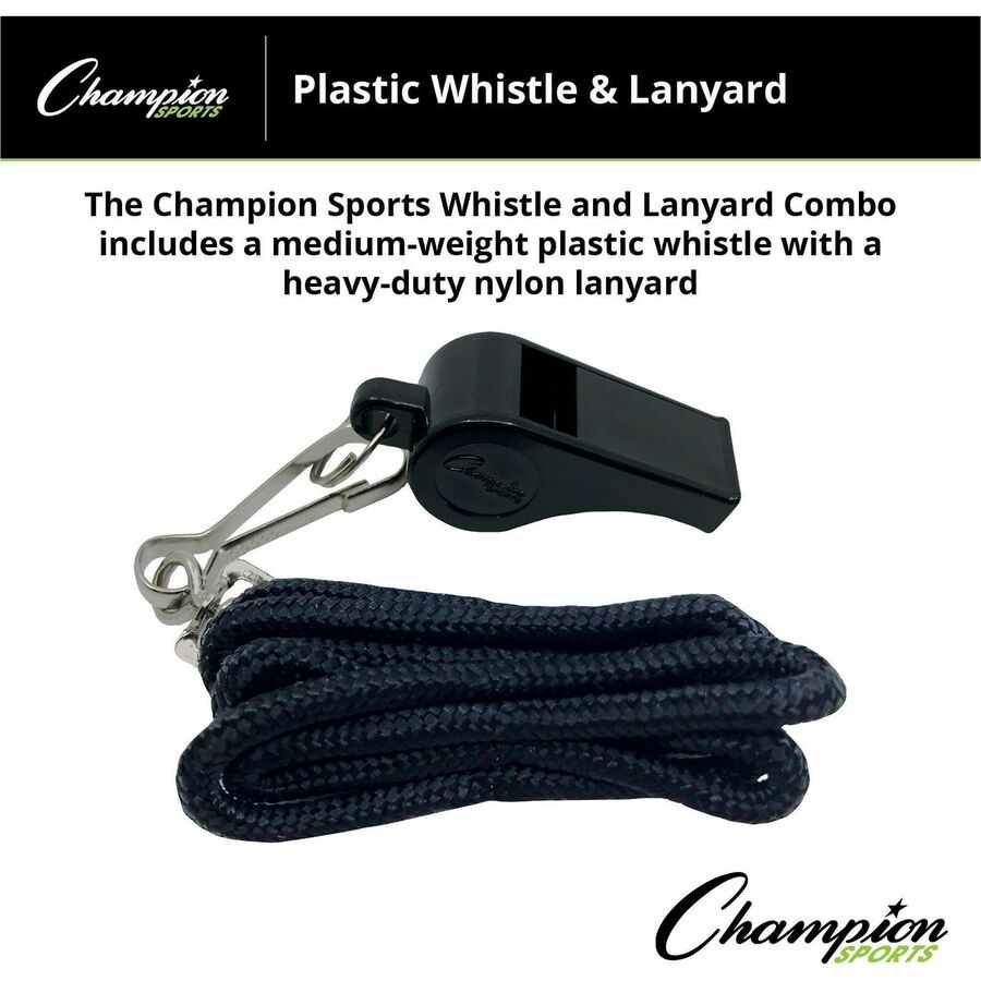 Champion Sports Plastic Whistle/Bulk Lanyard Pack