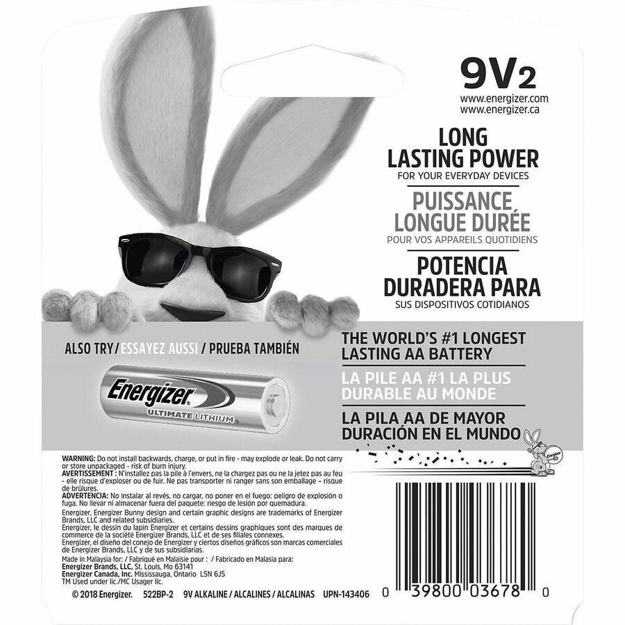 Energizer 9-Volt MAX Alkaline Batteries, 2-Packs