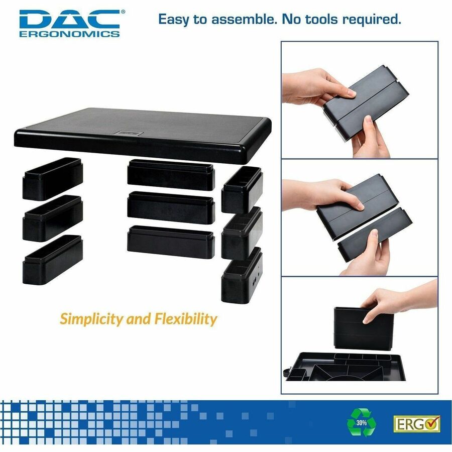 DAC® Stax MP-213 Height-Adjustable Monitor/Laptop Stand with 2-USB Ports, Black