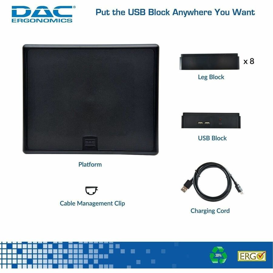 DAC® Stax MP-213 Height-Adjustable Monitor/Laptop Stand with 2-USB Ports, Black