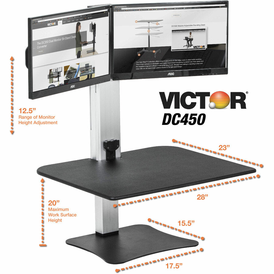 Victor High Rise Electric Dual Monitor Height Adjustable Standing Desk Workstation