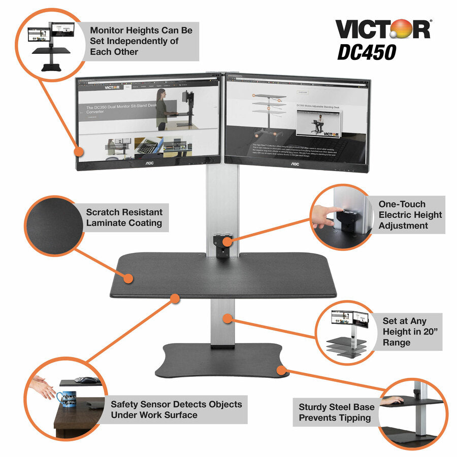 Victor High Rise Electric Dual Monitor Height Adjustable Standing Desk Workstation
