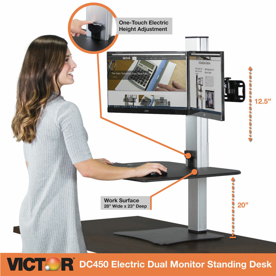 Victor High Rise Electric Dual Monitor Height Adjustable Standing Desk Workstation