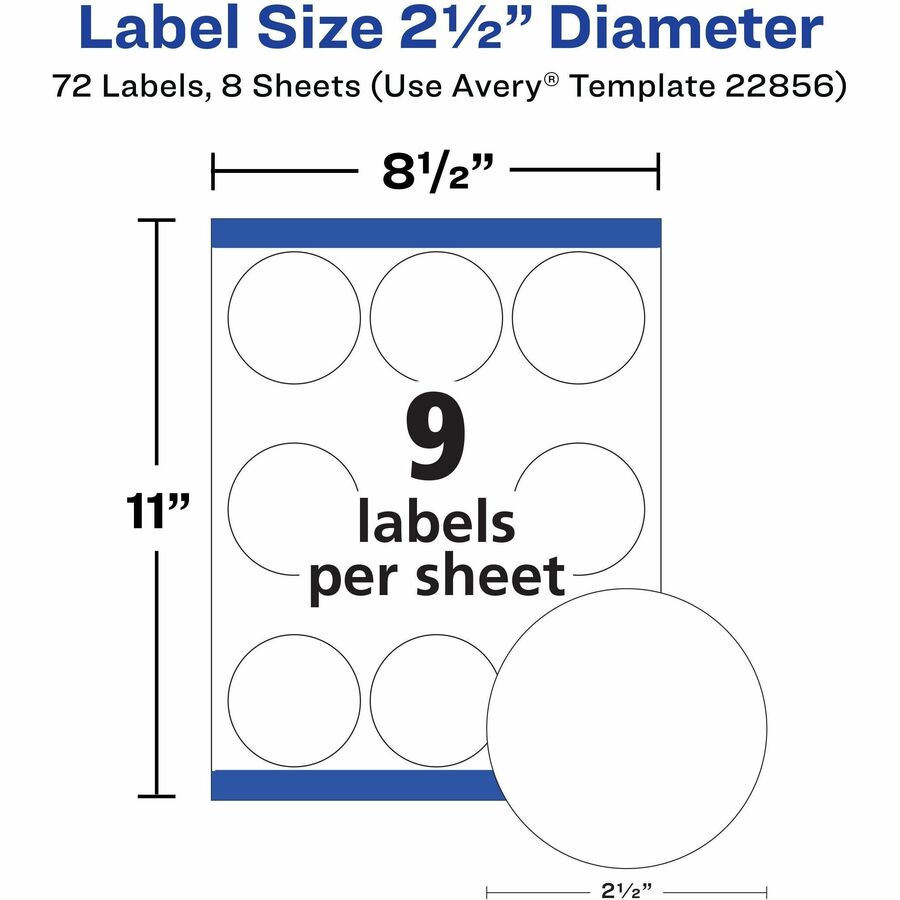 Avery® Waterproof Round Labels, 2.5" Diameter, White, 72ct (22856)