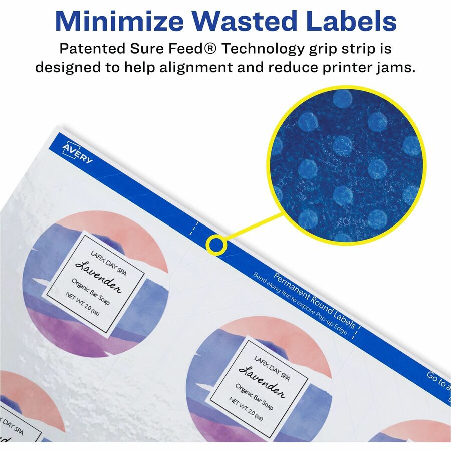 Avery® Waterproof Round Labels, 2.5" Diameter, White, 72ct (22856)