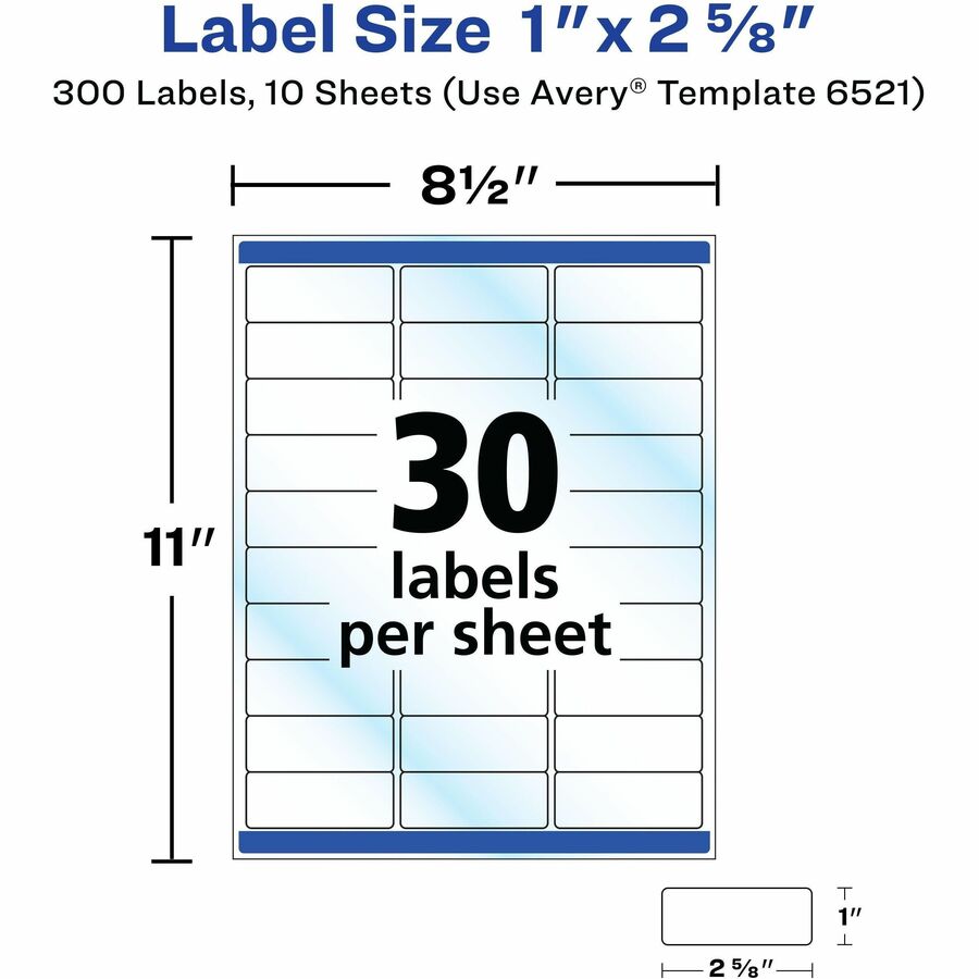 Avery® Address Labels, 1" x 2-5/8" , Glossy Clear, 300ct (6521)