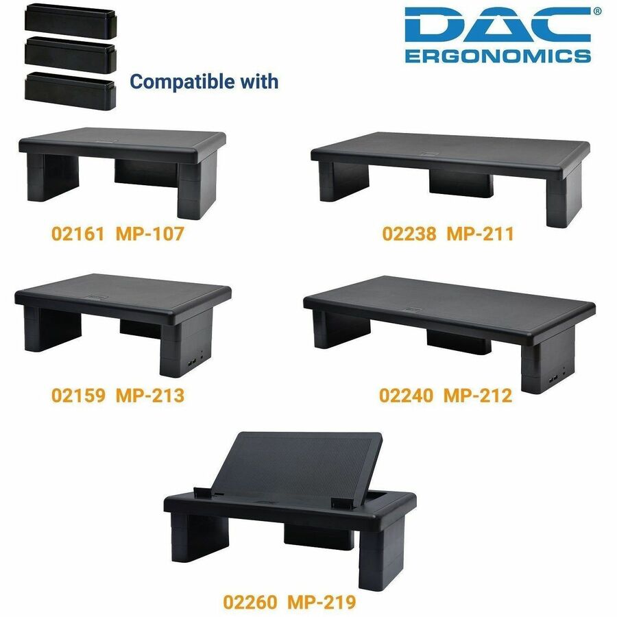 DAC® Stax MP-216 Ergonomic Height-Adjustable Monitor/Laptop Riser Blocks Kit, Black